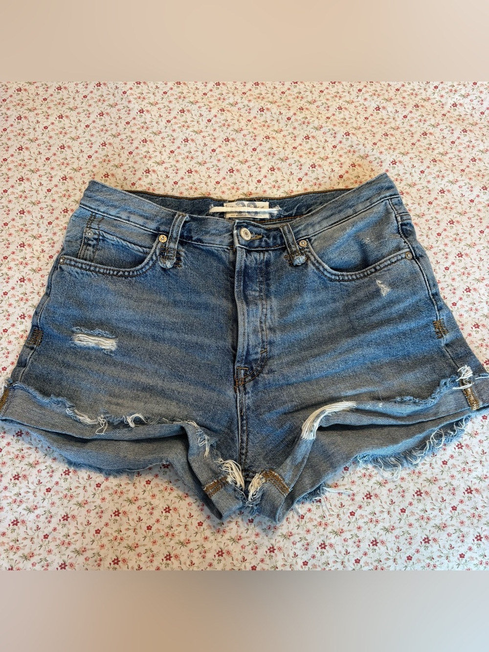 We the Free Loving Good Vibrations Denim Distressed High-Rise Women's Shorts